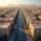 Aerial view of Al Taawun Street showcasing its vibrant neighborhoods