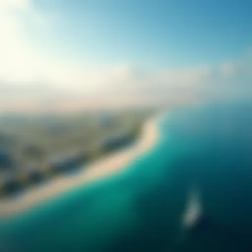 Aerial view of Deira Island showcasing its expansive coastline