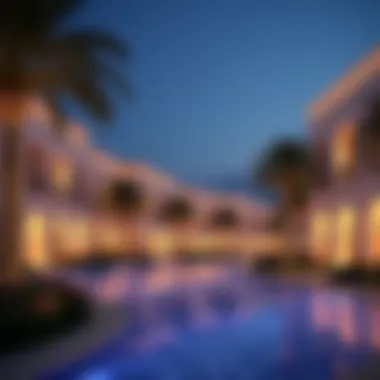 Evening Ambiance at Al Murooj Complex Evening ambiance at the Al Murooj Complex, featuring illuminated architecture and vibrant surroundings.