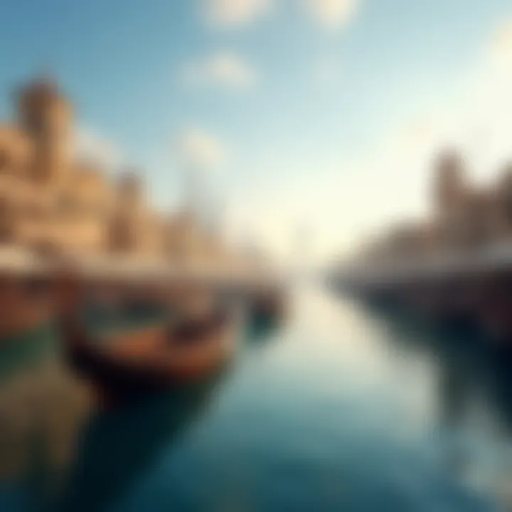 The majestic Dubai Creek showcasing traditional wooden dhows