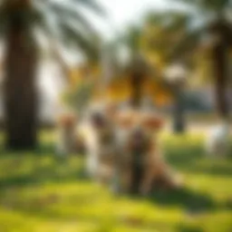 A scenic park in Dubai with dogs playing