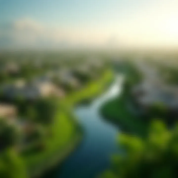 Aerial view of the lush green Dubai Meadows community