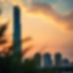 Stunning view of Manara Tower against a sunset sky