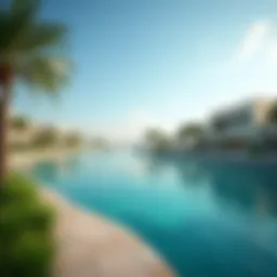 A picturesque view of the waterfront at شارع السيف, highlighting its blend of nature and urban architecture.
