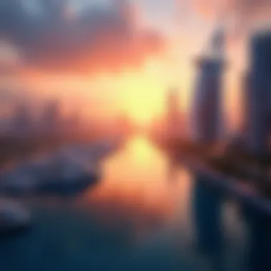 Stunning skyline view of Dubai Marina at sunset