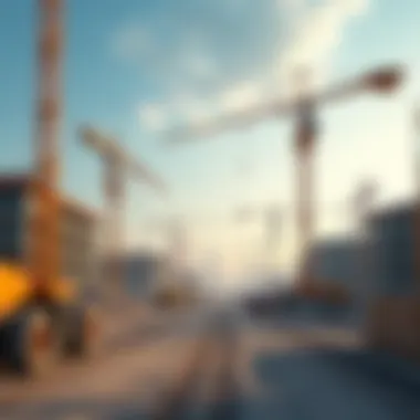 Dynamic Construction Landscape in Dubai Construction site with cranes and workers actively engaged in development