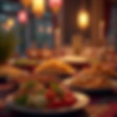 Traditional Iftar Experience in Dubai A vibrant Iftar setup showcasing traditional dishes and decor