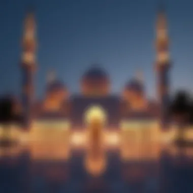 Mosque Illuminated in Ramadan Spirit A serene mosque scene reflecting the essence of Ramadan in Dubai